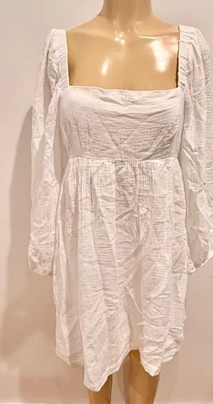 J.Crew Square Neck White Gauze Dress Sz M Long Sleeves Cotton Crinkle thumbnail 1
