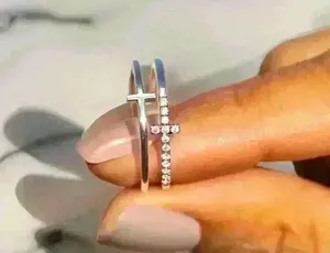 Silver Double Cross Rhinestones Ring Size 6 thumbnail 1