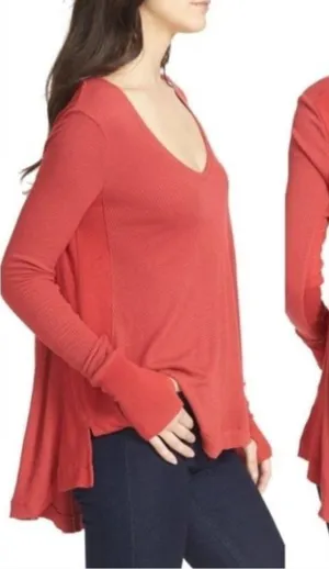 Free People Malibu High-Low Thermal Top in Red XS thumbnail 1