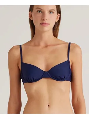NWT Quince Italian Demi Bikini Top in Deep Navy - Size: Extra Small thumbnail 1