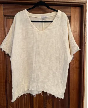 White Birch convertible sleeve, Raglan, V-neck, gauze, blouse size small thumbnail 1
