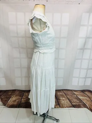 Express White Gauze Plunge V-Neck Smocked Flutter Sleeve Midi Dress Size Small thumbnail 4