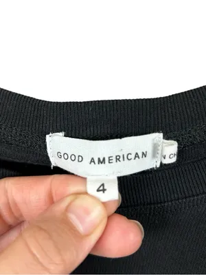 Good American Ruched Side Tee Minimalist Core Fitted Crop Top Black Sz 4 thumbnail 4