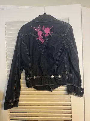 CH 8 Dark Denim Pink Embroidery Jean Jacket thumbnail 2
