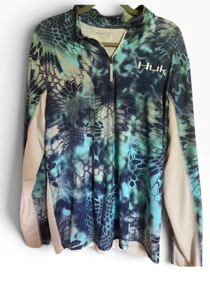 HUK Blue & Teal Camo/Animal Print Quarter-Zip Pullover thumbnail 4