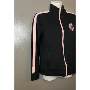 Lauren Ralph Lauren Jacket Womens Small Black Pink Full Zip Track Crest Athletic thumbnail 2