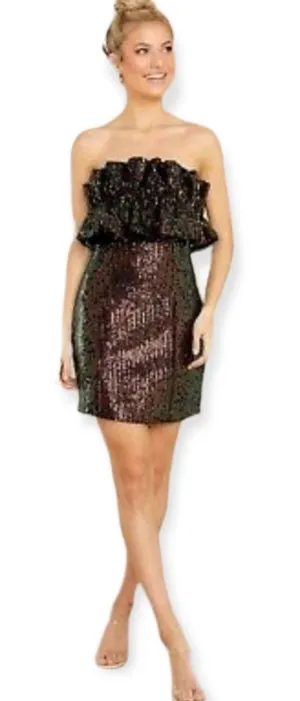 DO+BE Strapless Sequin Ruffle Detail Cocktail Mini Dress Black thumbnail 1
