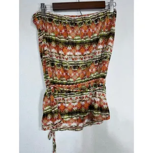 Weavers Boho Crochet Trim Printed Peplum Tube Top Rust‎ Olive Size XL New thumbnail 6