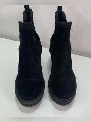 Sam Edelman Black Wedge Chunky Boots Women 10 Suede Bootie Faux Fur Trim Grunge thumbnail 2