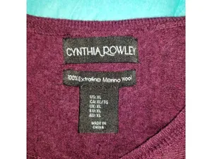 Cynthia Rowley Merino Wool Burgundy Sweater XL Button Back Long Sleeve Lightweig thumbnail 3