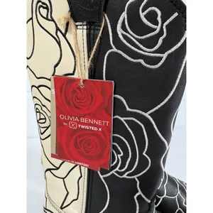 Olivia Bennett Twisted X Women Black Cream Rose Floral Western Boots WSO0026 8 B thumbnail 10