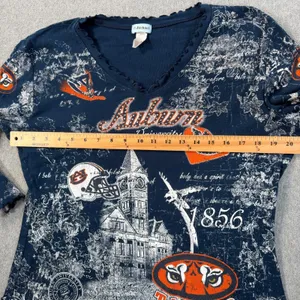 Auburn Tigers Y2k Graphic Blouse Women Large Embellished Ruffle V-Neck 3/4 Sleev thumbnail 7