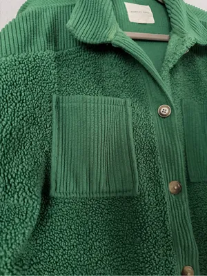 American Eagle AE Green Sherpa Corduroy Shacket Jacket Oversized Size Medium thumbnail 4