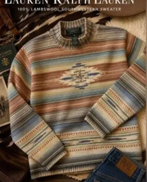 VTG Lauren Ralph Lauren Hand Knit Serape Sweater 100% Lambswool Size: L thumbnail 1