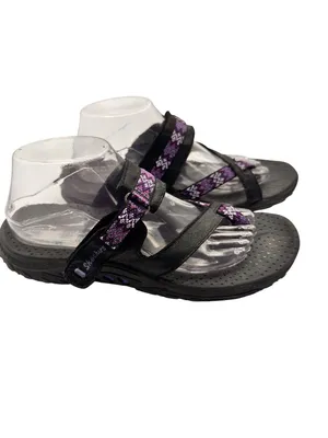 Skechers Size 9 Sandals Slight Adjustable Straps Black Purple Pattern thumbnail 4