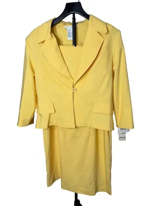 Dawn‎ Joy Yellow 2 Piece Skirt Suit Set Blazer Sheath Dress NWT Size 13/14 USA thumbnail 1