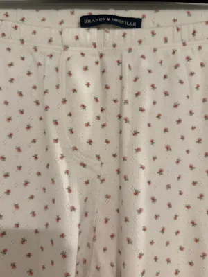 Brandy Melville White Straight-Leg Pants with Tiny Pink Floral Print thumbnail 2