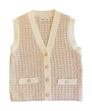 Heartloom Bouclé Sweater Vest Cream Ivory Pearl Button Front Pockets S thumbnail 1
