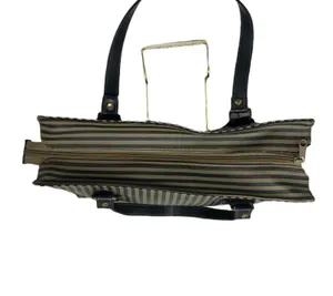 Ladies Large Tote Bag Purse ~ Khaki Green Tan & Black Stripe ~ Shopping HandBag thumbnail 7