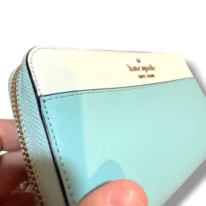 Kate Spade New York Wallet Womens Aqua White Saffiano Leather Zip Around thumbnail 7