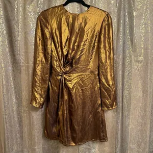 & Other Stories Metallic Shiny Satin Bronze Gold‎ Mini Dress Size 2 NWT thumbnail 2