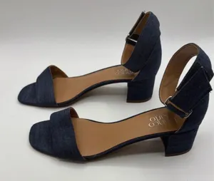 Franco Sarto Rosalina Sandals Ankle Strap Block Heel Women's 10 Blue Denim thumbnail 1
