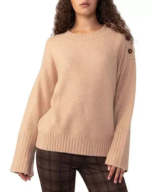 Sanctuary- Tan Button-Shoulder Sweater- Size Large thumbnail 1