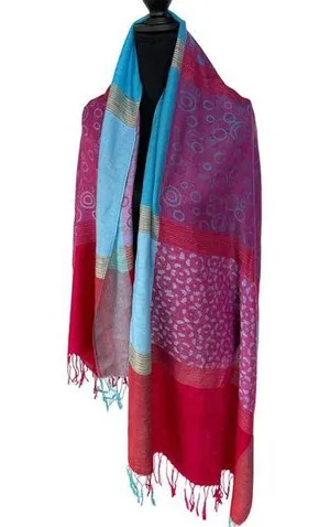 Pashmina Wool Soft Colorful Scarf Shawl Pink Blue Cotton Candy Fairy Tassels thumbnail 1