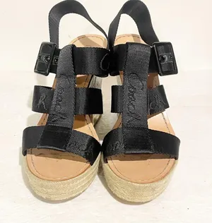 Coach Size 9.5 Black Maryanne Logo Platform Sandal Espadrille Cork Wedge Heels thumbnail 3