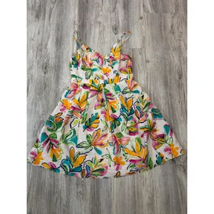Easel Los Angeles‎ Floral Print Wrap V Neck Smocked Back Mini Dress L thumbnail 2