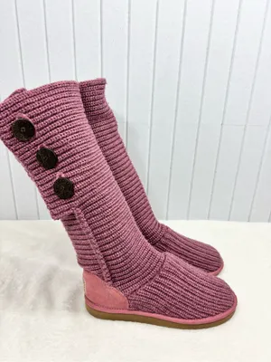 UGG Tall Cardy Knit Button Boots in Mauve Pink size 8 thumbnail 3