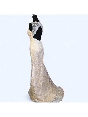 Vintage Lace Mermaid Gown Fairycore Bridal Prom Dress Size US 4 💗 thumbnail 7