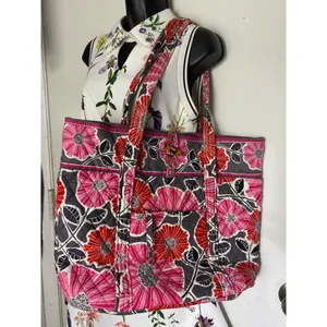 VERA BRADLEY Black Pink Large Quilted Tote Bag thumbnail 6