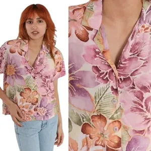 Jams World Tropical Hawaiian Shirt Women M Pink Vintage Y2K Retro Beach Coastal thumbnail 2