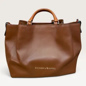 Dooney & Bourke Brown Leather Tote Bag Medium Satchel Handbag Gold Hardware thumbnail 3