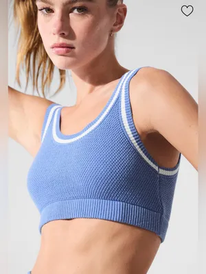 ALO Yoga NWT Tennis Club Sweater Knit Bra Crystal Clear Blue White Size M thumbnail 3