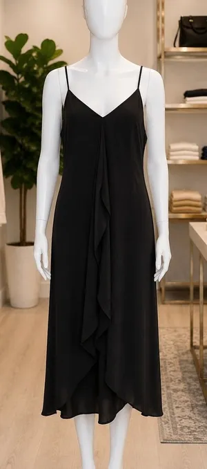 Olivia Grey Womens Midi Dress Black Draped Ruffle Spaghetti Strap Size S thumbnail 1