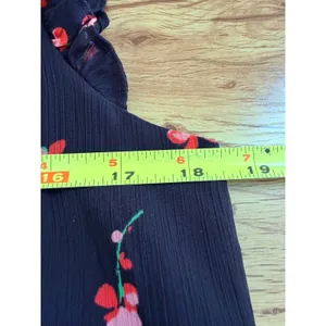 J.Crew Floral Smocked High Neck Ruffle Sleeveless Blouse Black Red Size 2 thumbnail 7