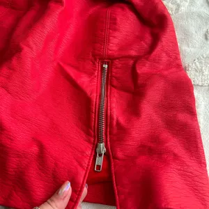 Free People red leather skirt, zipper up the leg thumbnail 3