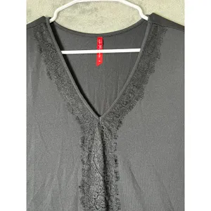 Ruby Ribbon XL Black V Neck Lace Trim Short Sleeve Top Stretch Blouse thumbnail 2
