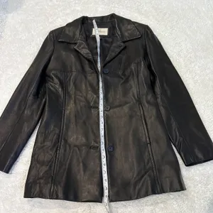 VTG 90s Lady Hathaway Womens Black Leather Jacket S Grunge Emo Classic College thumbnail 4