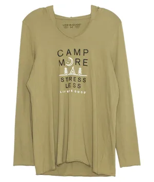 Life Is Good Top Hoodie Camp More Stress Less Outdoor Athleisure Green Large thumbnail 1