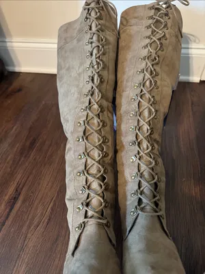 Over-the-Knee Lace-Up Women's Boots in Taupe thumbnail 5