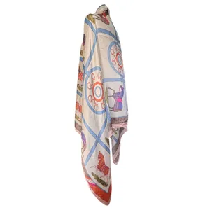 Equestrian Horse Print Satin Scarf Wrap Shawl‎ 35x70 Peach Blue Dressage Riding thumbnail 5