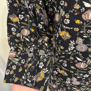Natural Life Moody Floral Mini Shirt Dress Black Long Sleeve Rayon Cottage Med‎ thumbnail 6