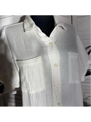 Weatherproof Vintage midi dress white gauze cotton coastal resort cruise boho M thumbnail 7