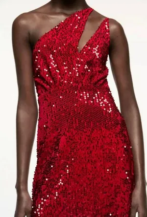 ZARA Red Velvet Sequin Dress Size S thumbnail 4
