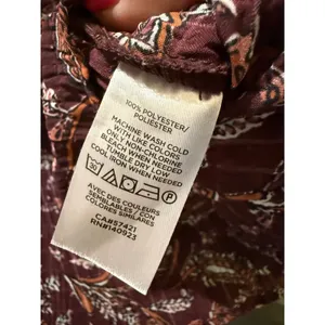 LOFT Women XL Burgundy Floral Paisley Peplum Blouse Long Sleeve Crinkle Top thumbnail 6