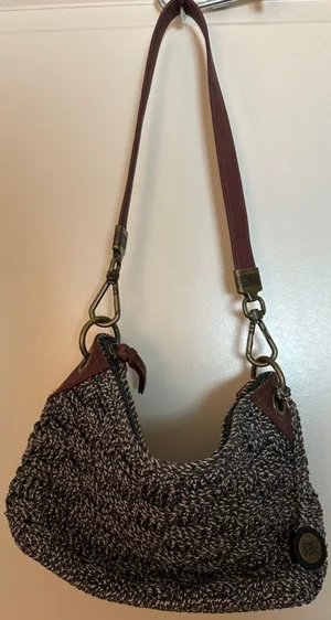 The Sac Woven Hobo Shoulder Bag in Brown and Cream thumbnail 1