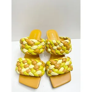 Marc Fisher LTD Dalila Yellow Multi Braided Square‎ Toe Kitten Heel Mules 7.5M thumbnail 4